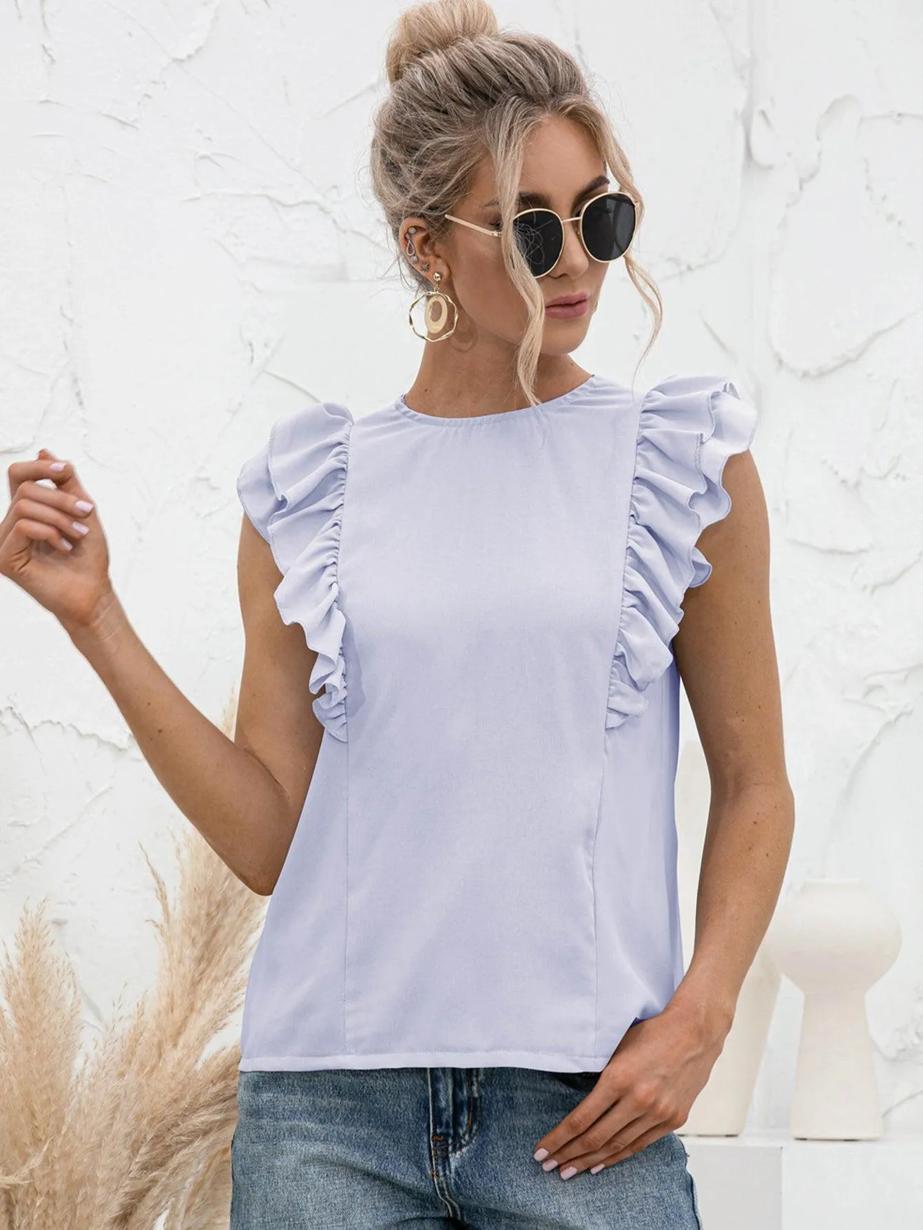 Daily Chic Flutter Sleeve Tied Open Back Top