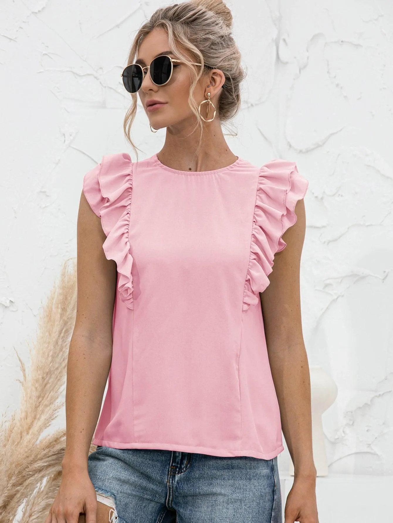 Daily Chic Flutter Sleeve Tied Open Back Top