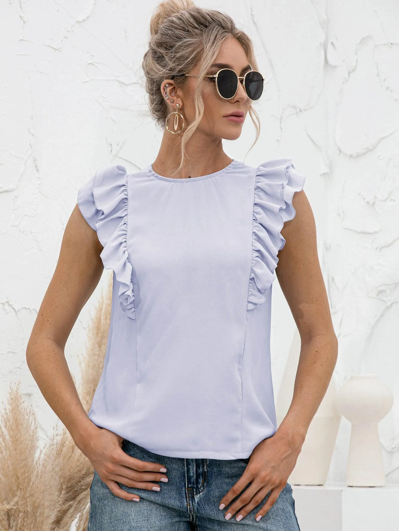 Daily Chic Flutter Sleeve Tied Open Back Top