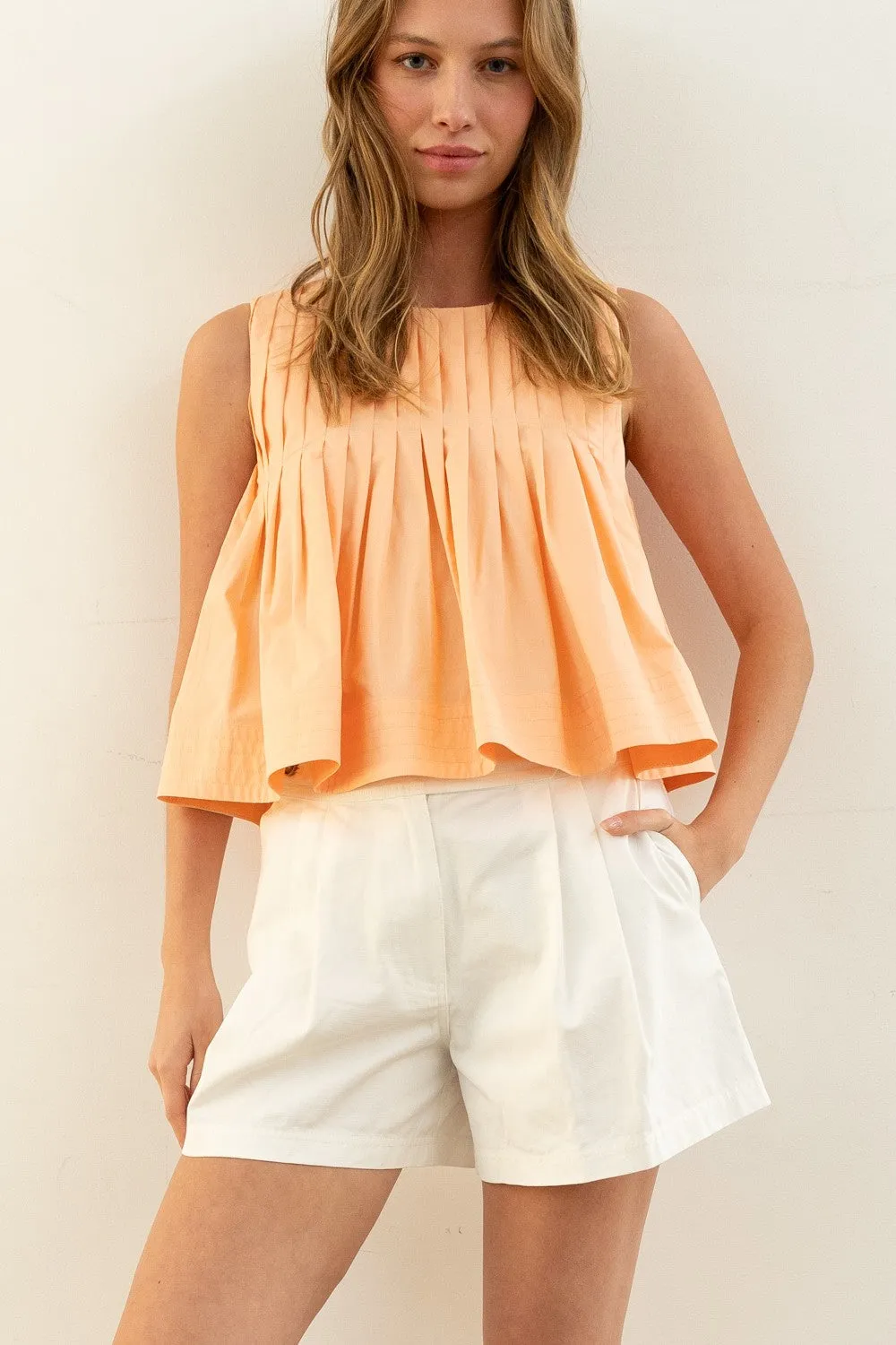 Day Off Pintuck Peach Sleeveless Top