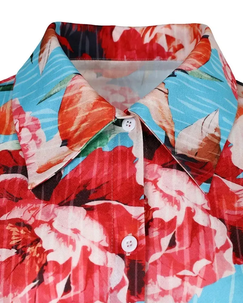 Deanwangkt - Floral Print Lantern Sleeve Button Down Shirt