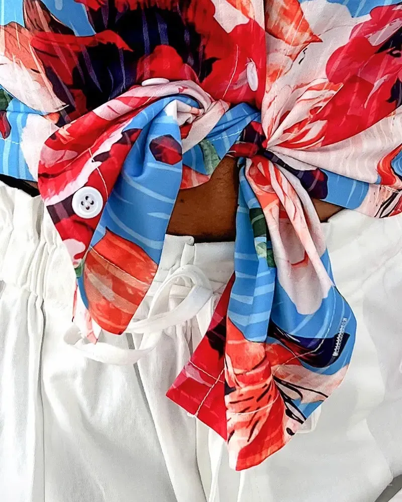 Deanwangkt - Floral Print Lantern Sleeve Button Down Shirt