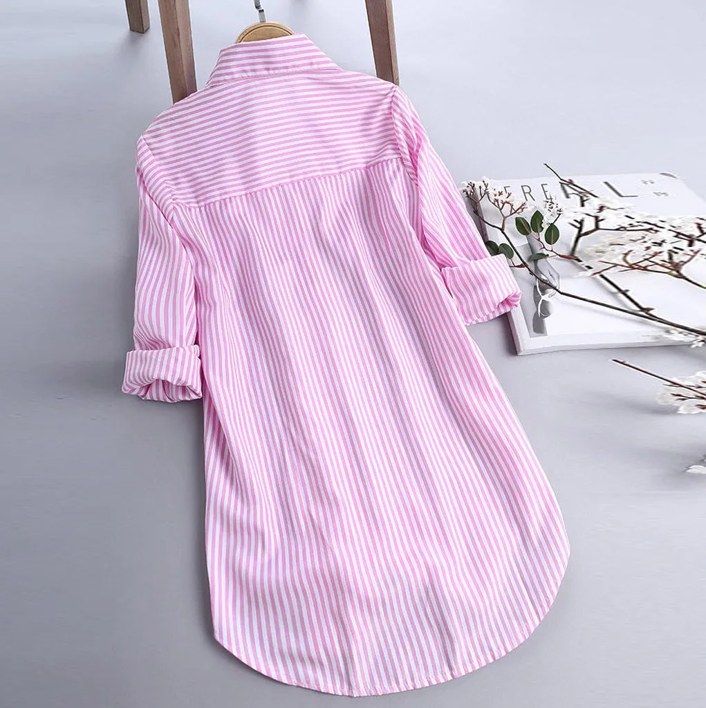 Fashion womens tops and blouses 5xl Women Chic Stripe Long Sleeve