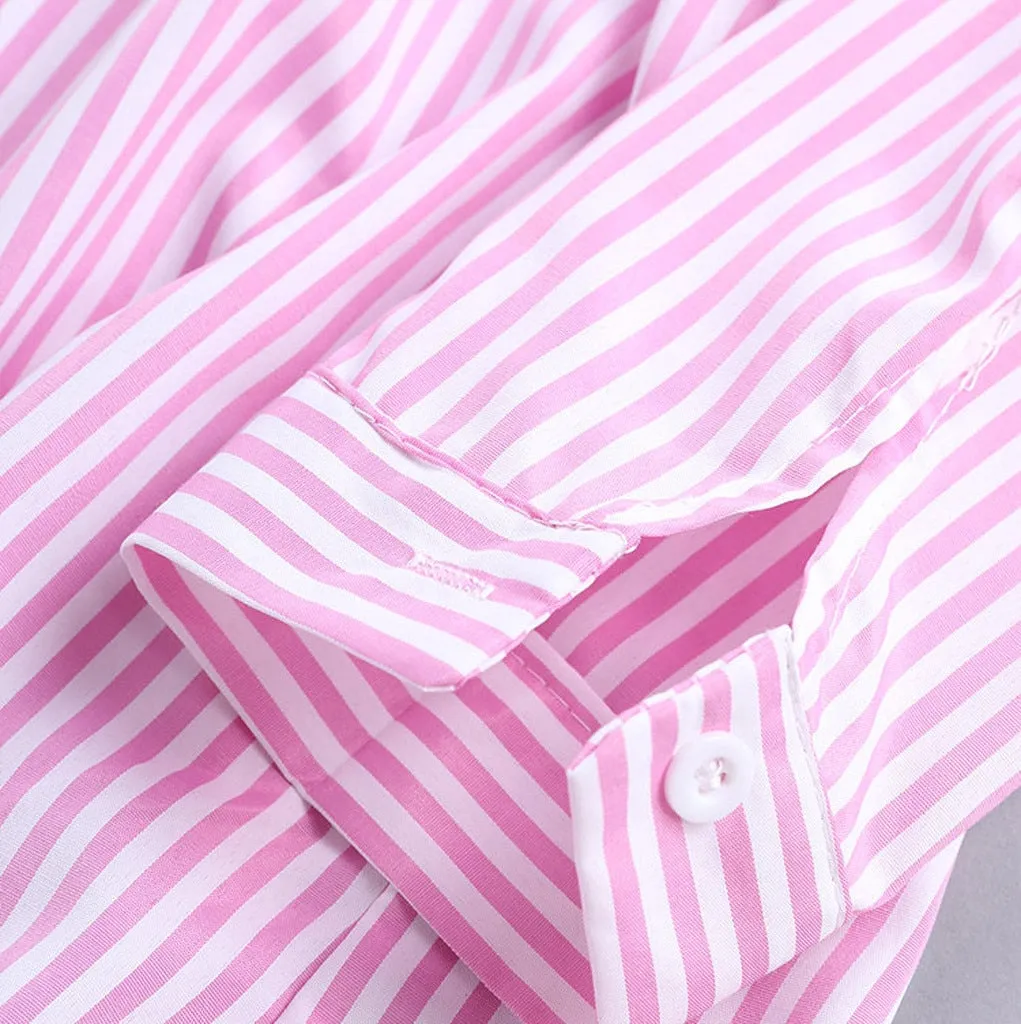 Fashion womens tops and blouses 5xl Women Chic Stripe Long Sleeve