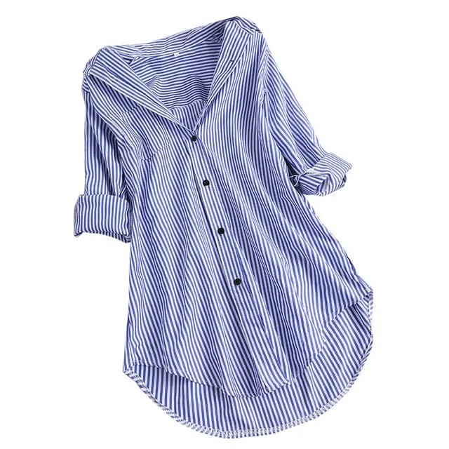 Fashion womens tops and blouses 5xl Women Chic Stripe Long Sleeve