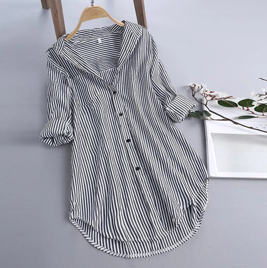 Fashion womens tops and blouses 5xl Women Chic Stripe Long Sleeve