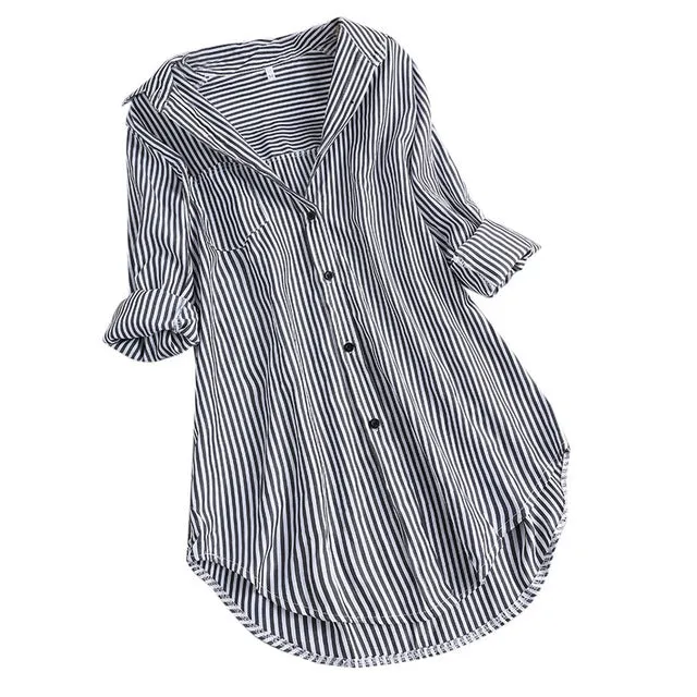 Fashion womens tops and blouses 5xl Women Chic Stripe Long Sleeve