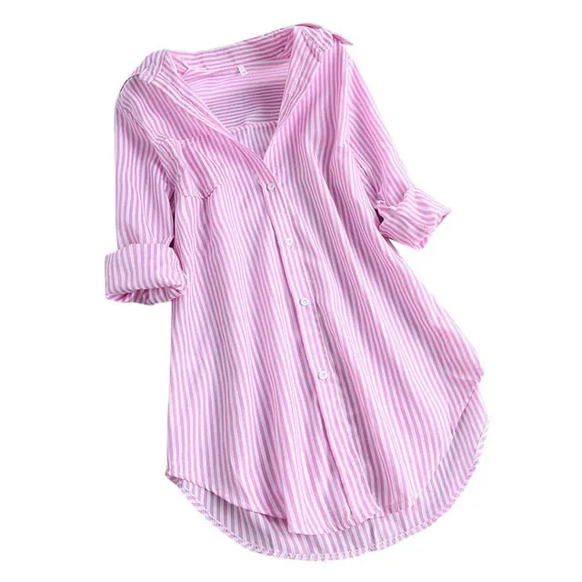 Fashion womens tops and blouses 5xl Women Chic Stripe Long Sleeve