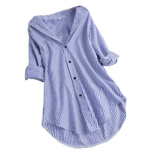 Fashion womens tops and blouses 5xl Women Chic Stripe Long Sleeve