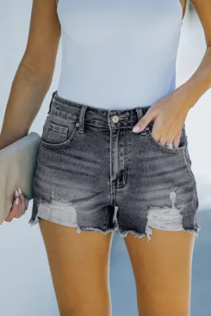 Frayed Jean Shorts - Black