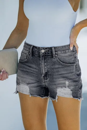 Frayed Jean Shorts - Black