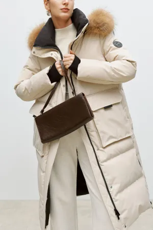 Fur Trimmed Puffer Jacket Beige