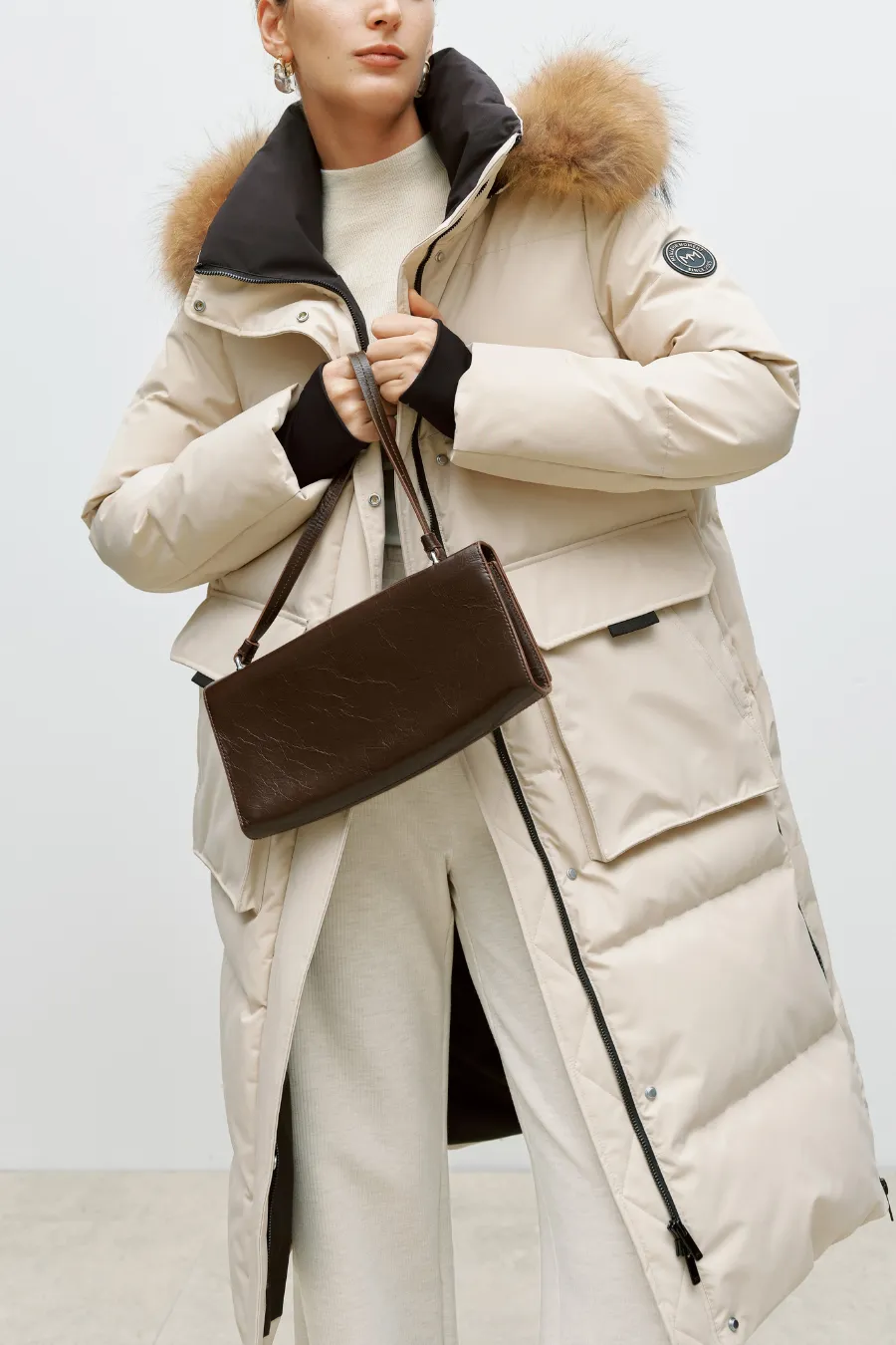 Fur Trimmed Puffer Jacket Beige