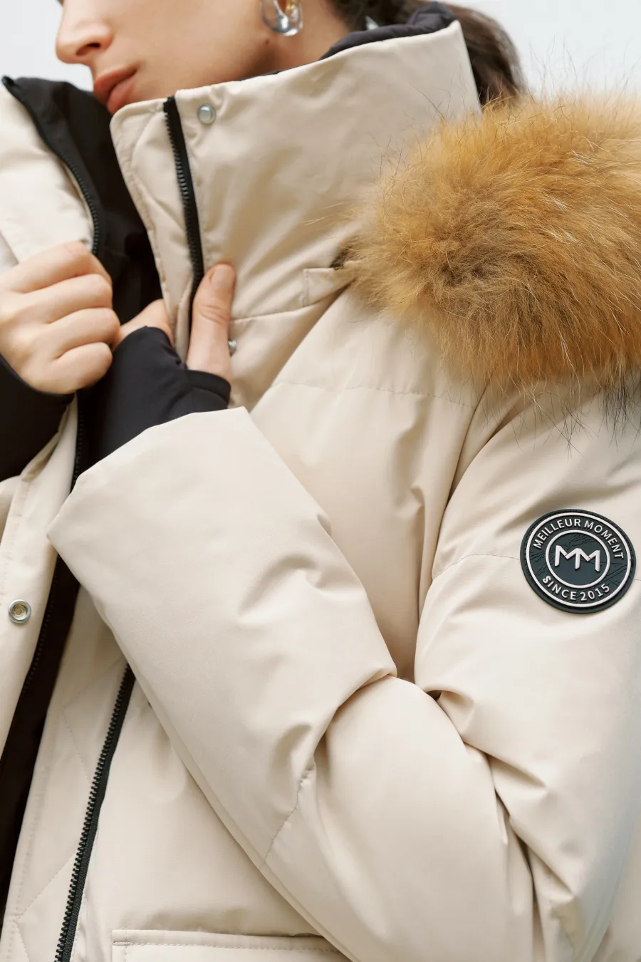 Fur Trimmed Puffer Jacket Beige
