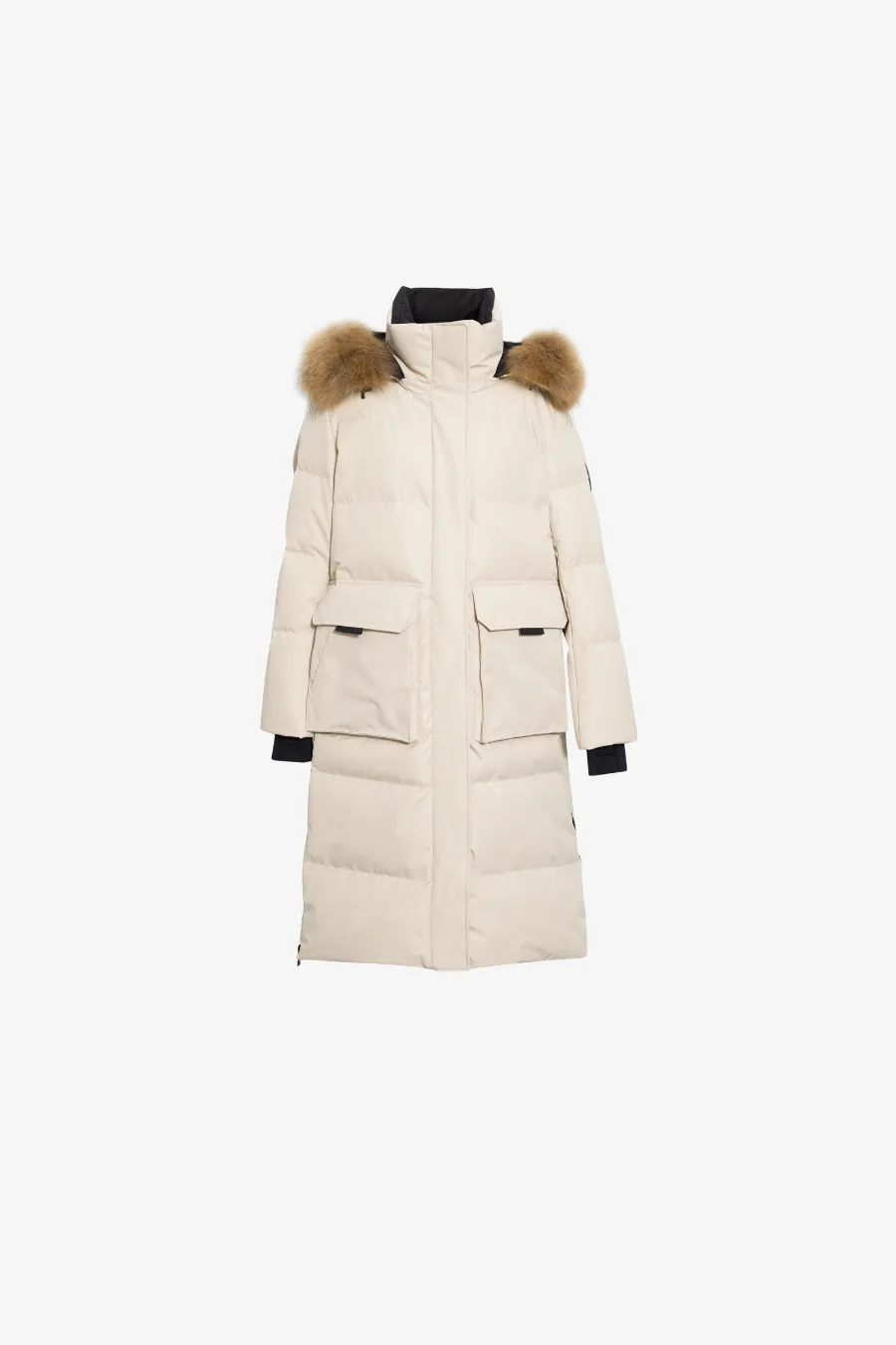 Fur Trimmed Puffer Jacket Beige