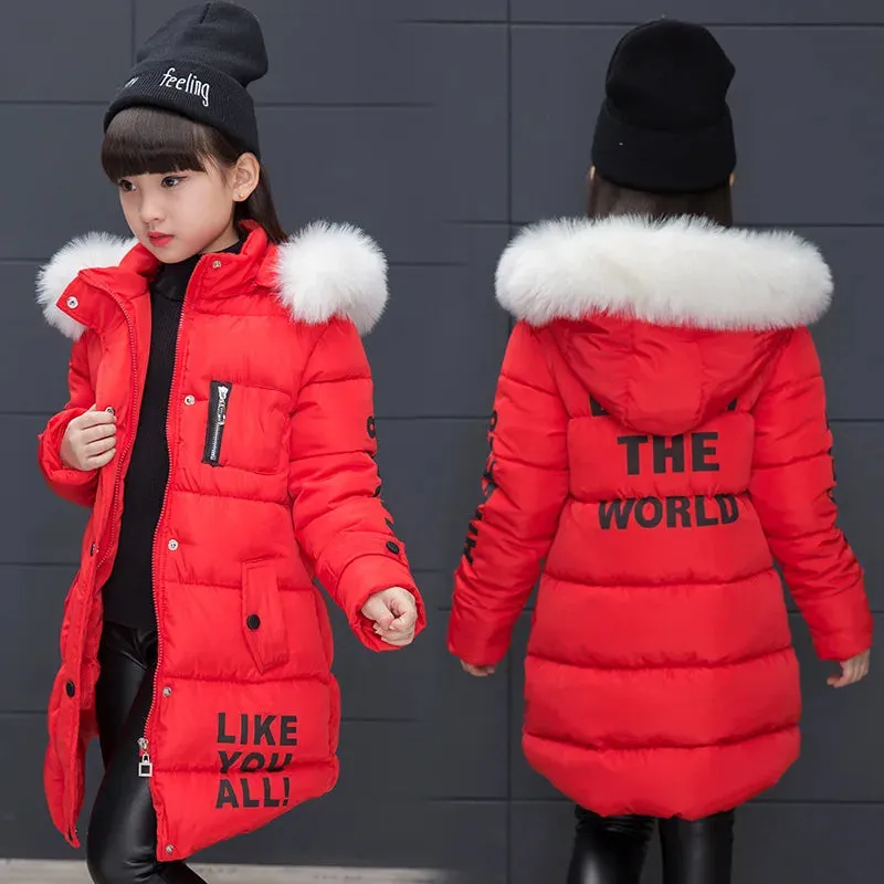 Girls Fashion Fur Hooded Waterproof Outwear Jackets
