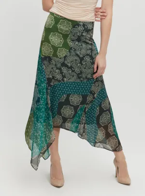 Green Gene Chiffon Midi Skirt