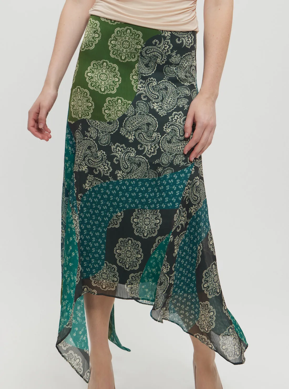 Green Gene Chiffon Midi Skirt