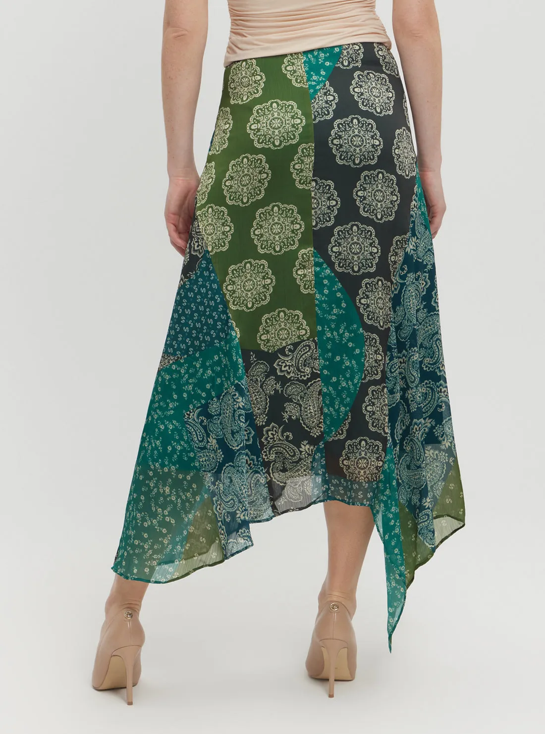 Green Gene Chiffon Midi Skirt