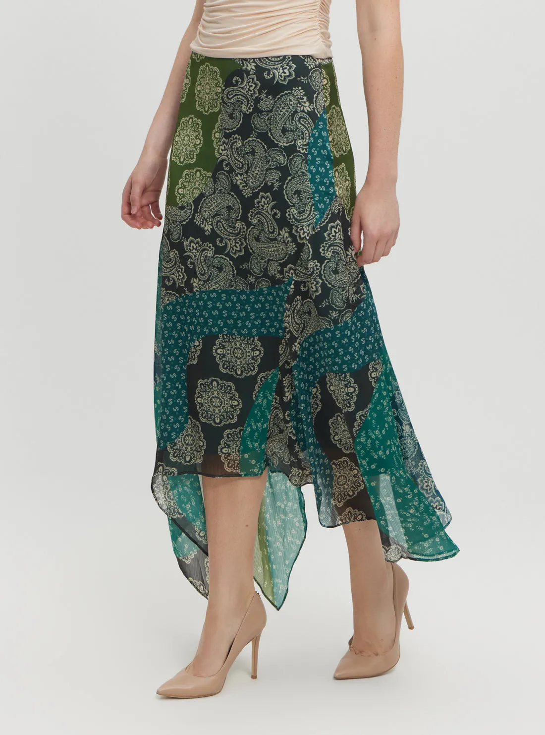 Green Gene Chiffon Midi Skirt