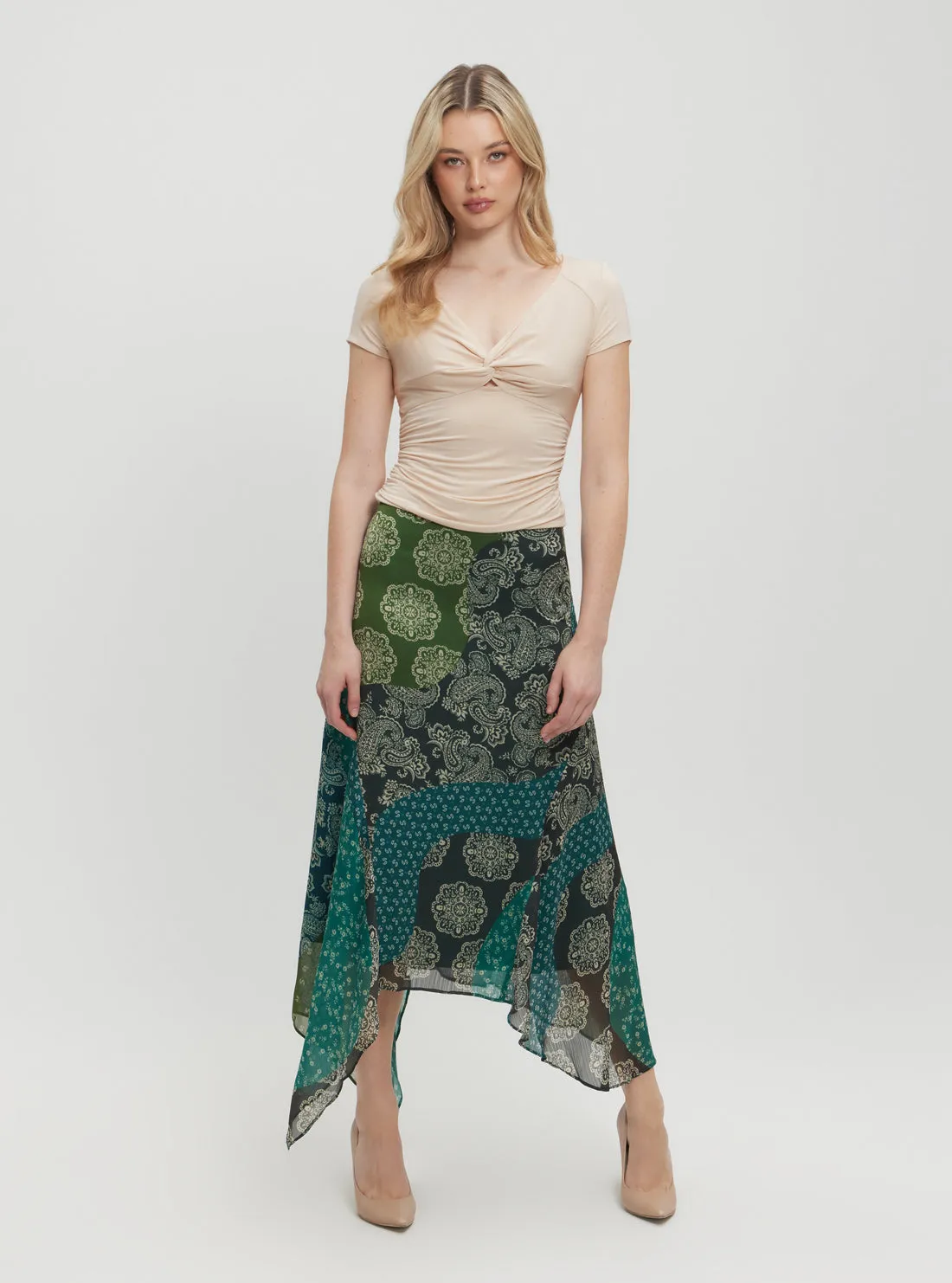 Green Gene Chiffon Midi Skirt