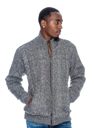 Grey Men's Cardigan Sweaters Full Zip Knitted Jacket Fur Lined Style No: 100-1