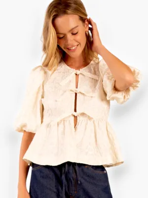 Heart Texture Cream Peplum Top