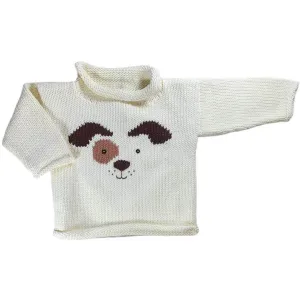 Ivory Dog Face Roll Neck Sweater