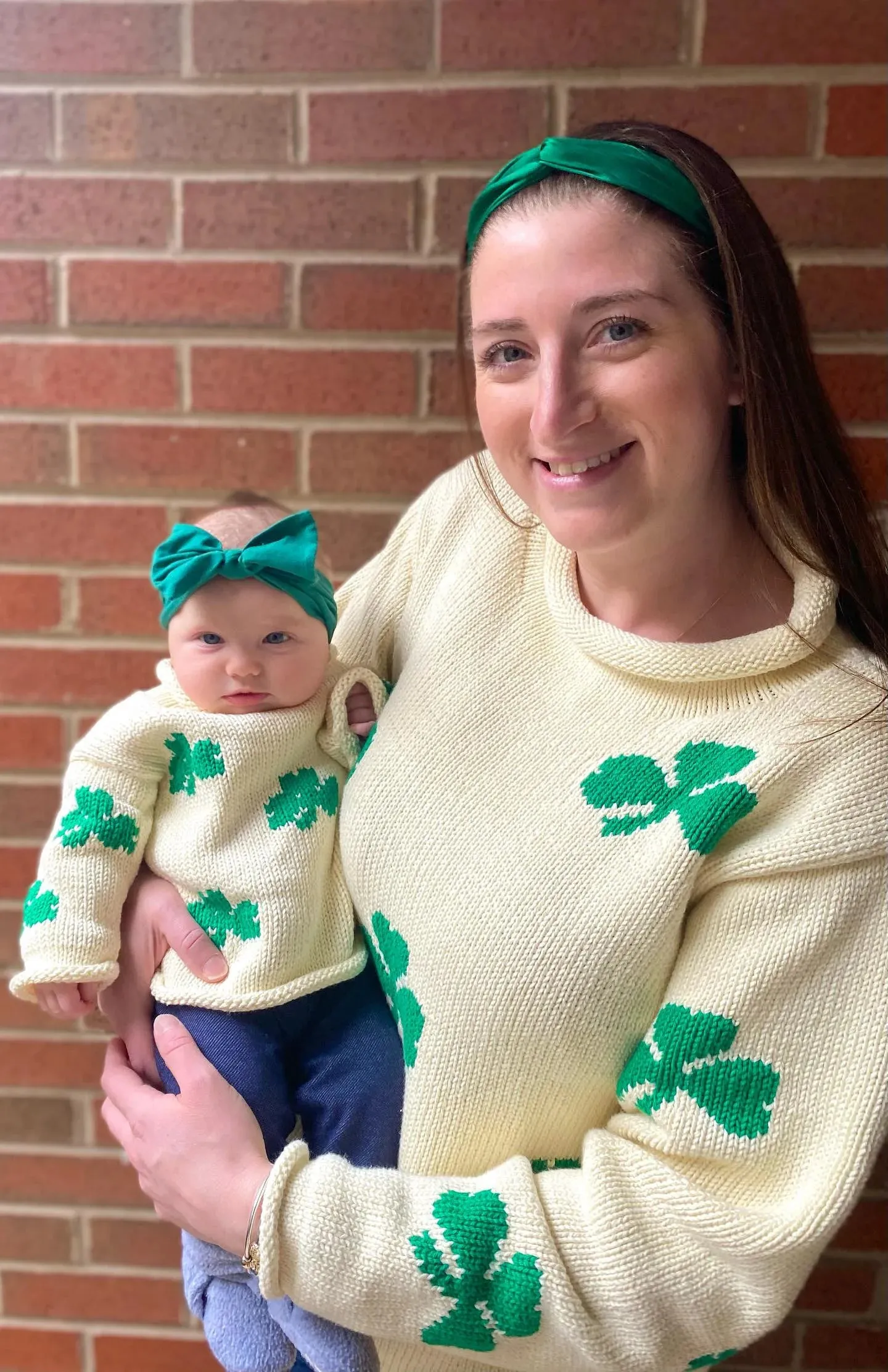 Ivory Shamrock Roll Neck Sweater