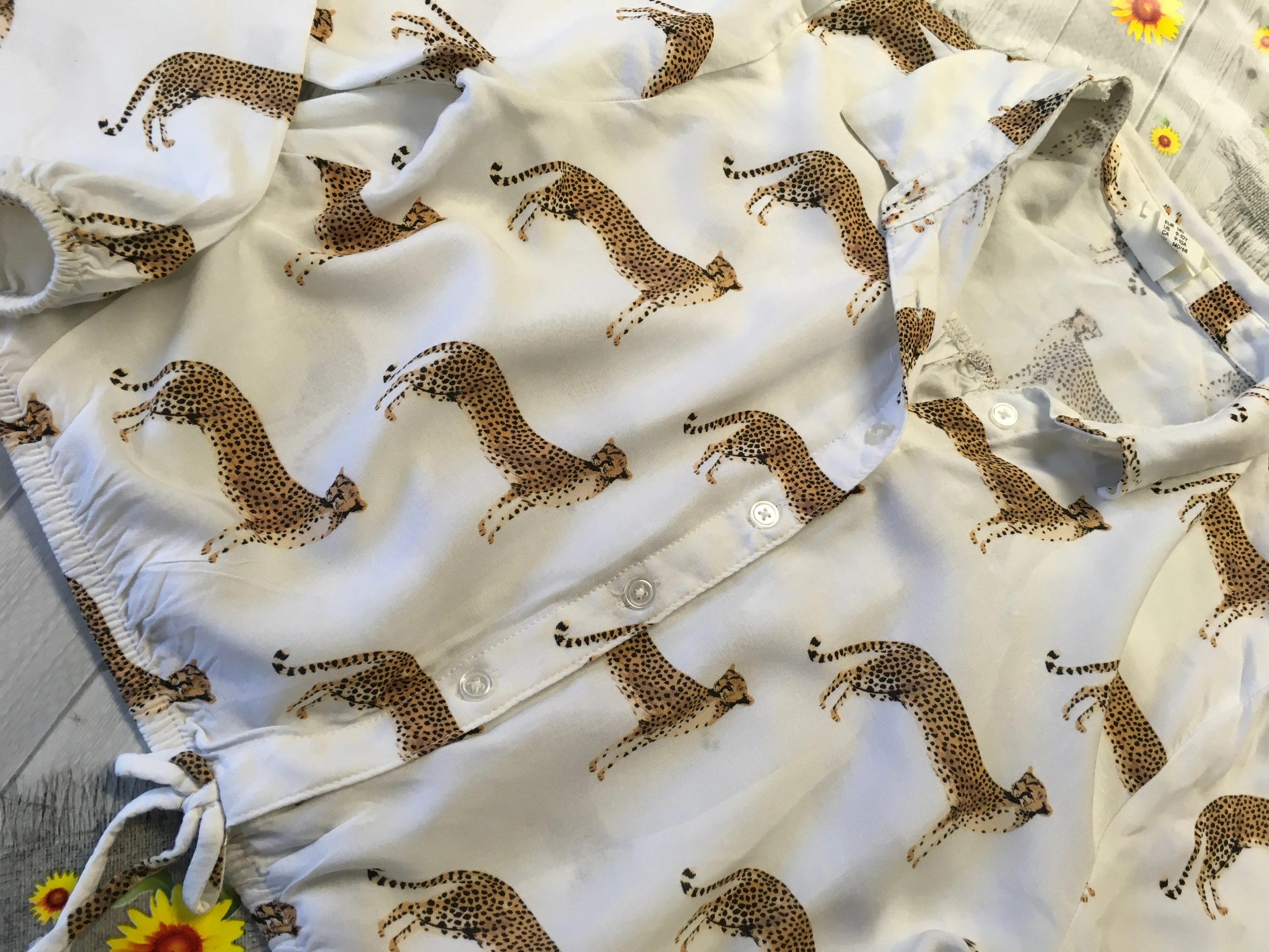 Kelzuki at H&M White Cheetah Print Girls Blouse - Girls 9-10yrs