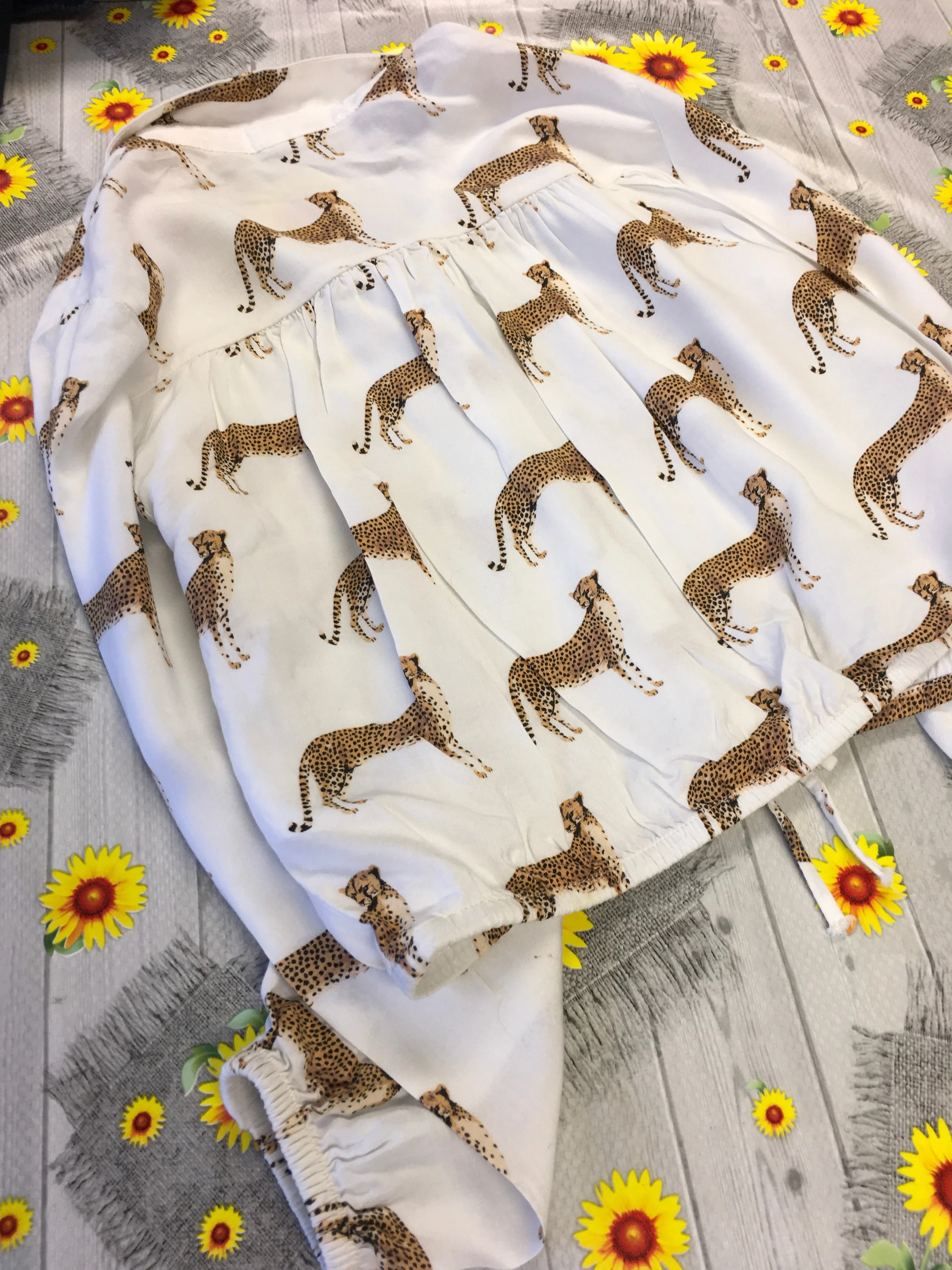 Kelzuki at H&M White Cheetah Print Girls Blouse - Girls 9-10yrs