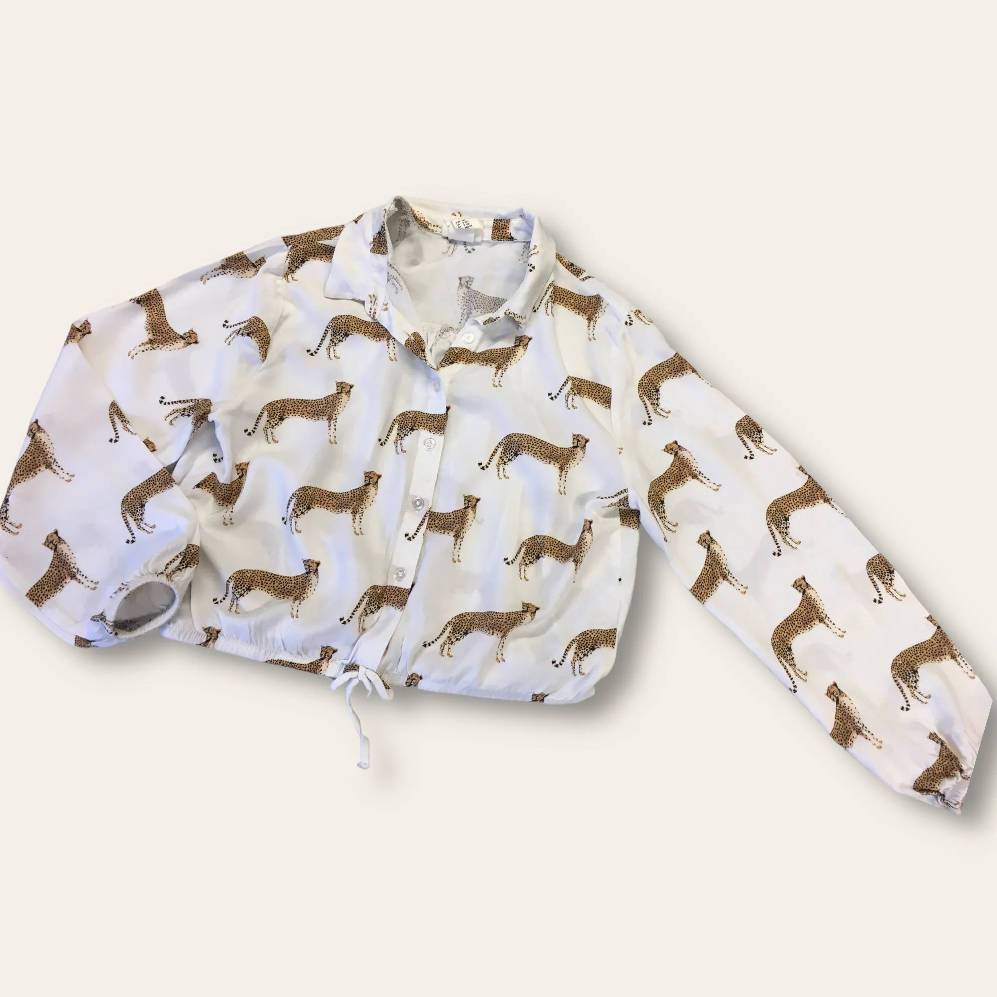 Kelzuki at H&M White Cheetah Print Girls Blouse - Girls 9-10yrs