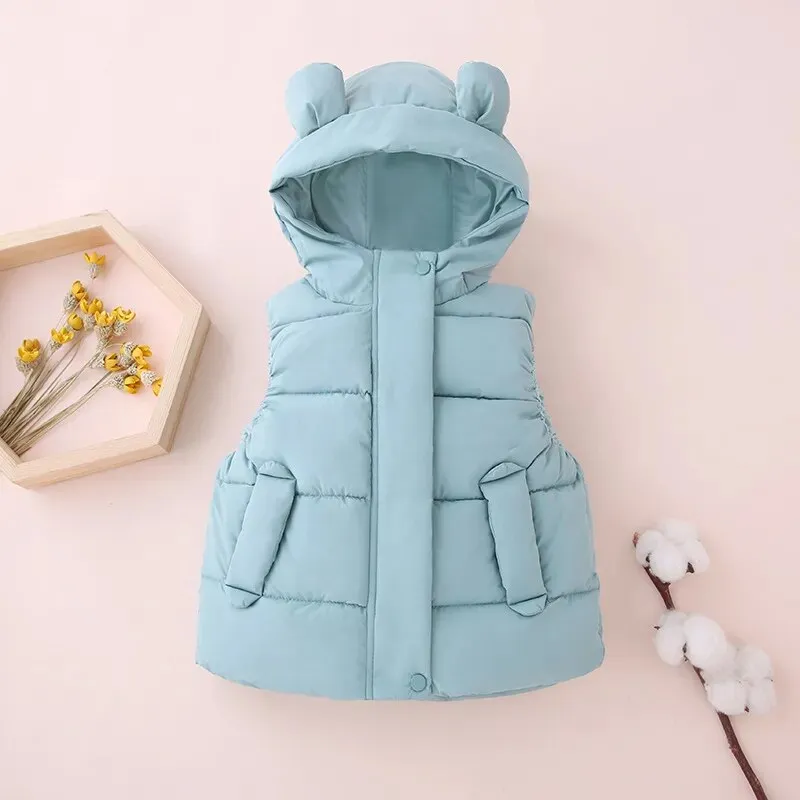 Kids Cotton Padded Hooded Sleeveless Waistcoats