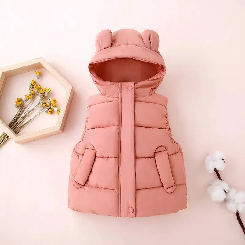 Kids Cotton Padded Hooded Sleeveless Waistcoats