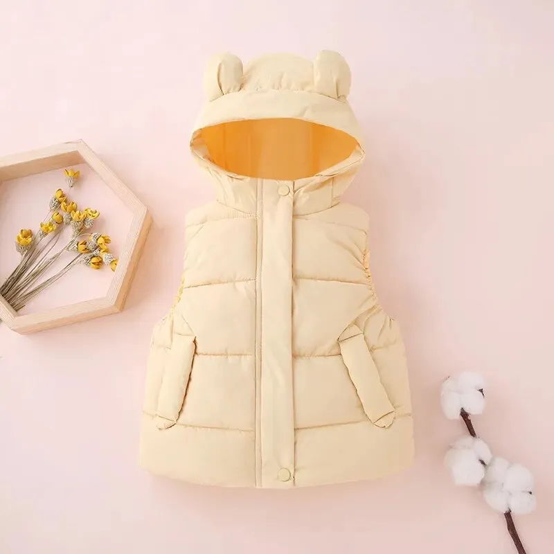 Kids Cotton Padded Hooded Sleeveless Waistcoats