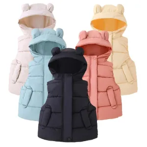 Kids Cotton Padded Hooded Sleeveless Waistcoats