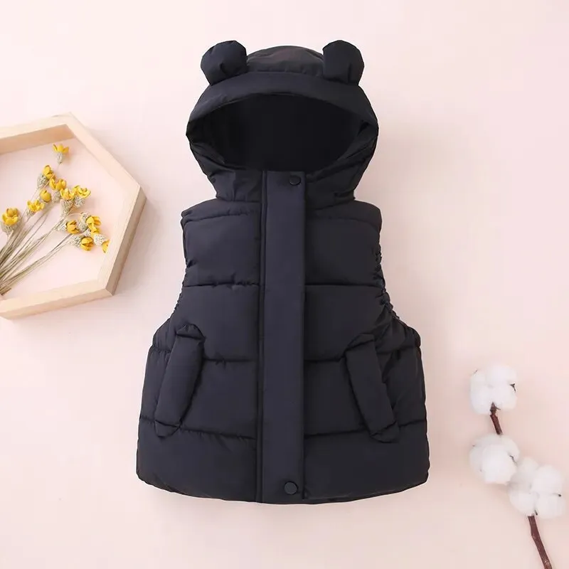 Kids Cotton Padded Hooded Sleeveless Waistcoats