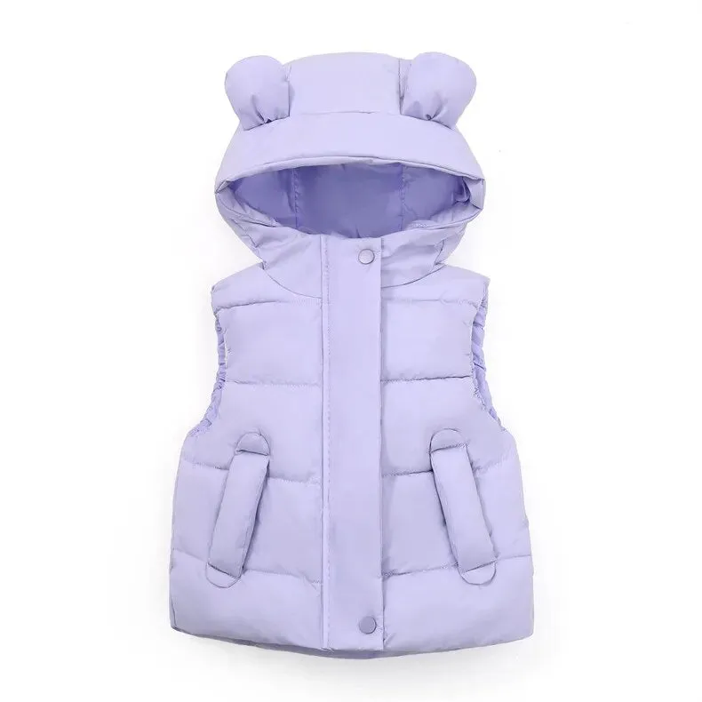 Kids Cotton Padded Hooded Sleeveless Waistcoats