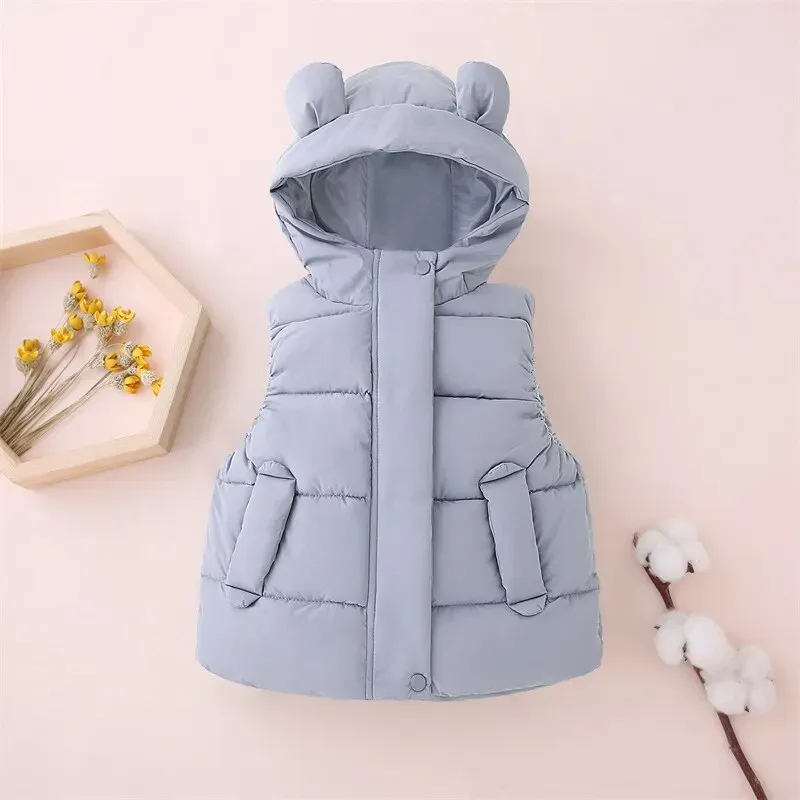 Kids Cotton Padded Hooded Sleeveless Waistcoats