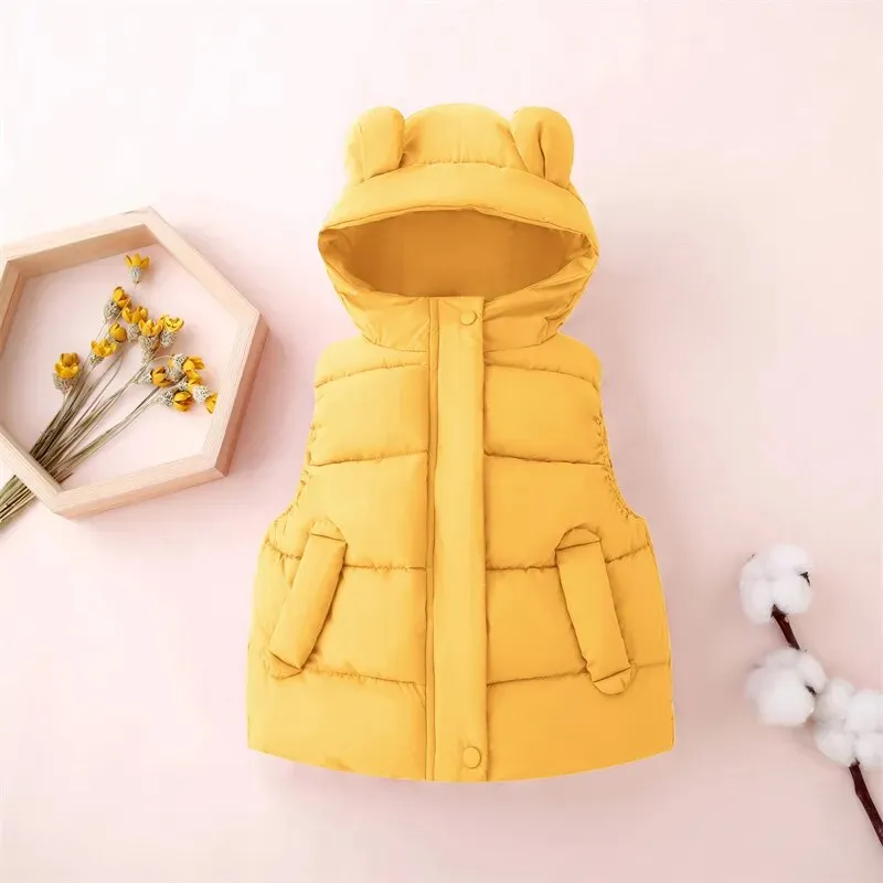 Kids Cotton Padded Hooded Sleeveless Waistcoats