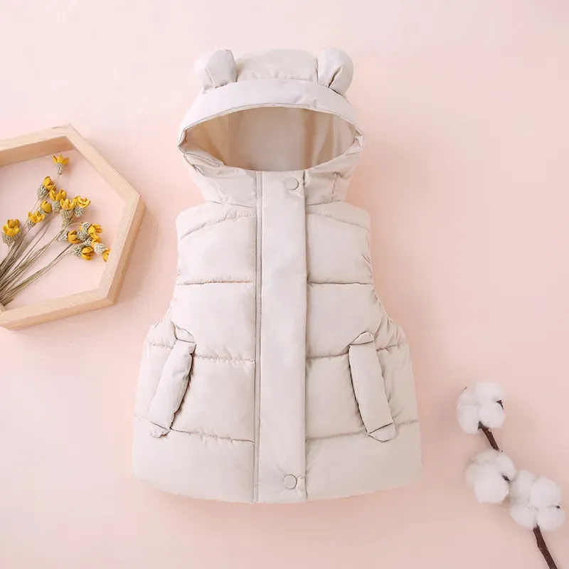 Kids Cotton Padded Hooded Sleeveless Waistcoats