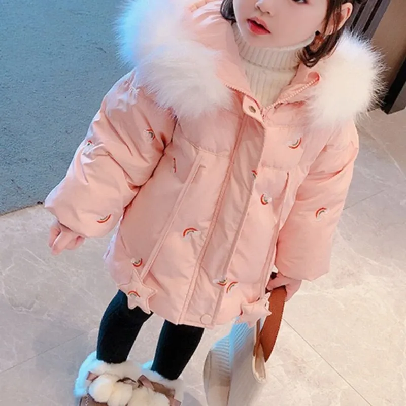 Kids Girls Big Fur Warm Cotton Padded Coat/Jacket