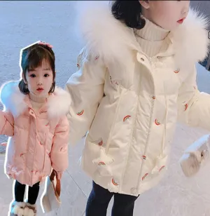 Kids Girls Big Fur Warm Cotton Padded Coat/Jacket