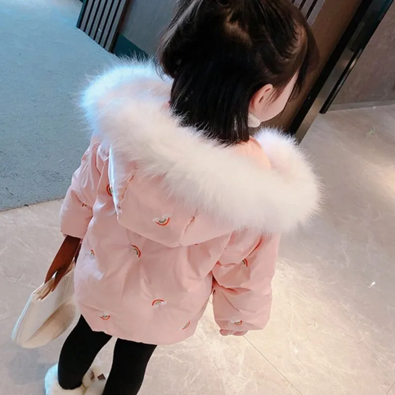 Kids Girls Big Fur Warm Cotton Padded Coat/Jacket