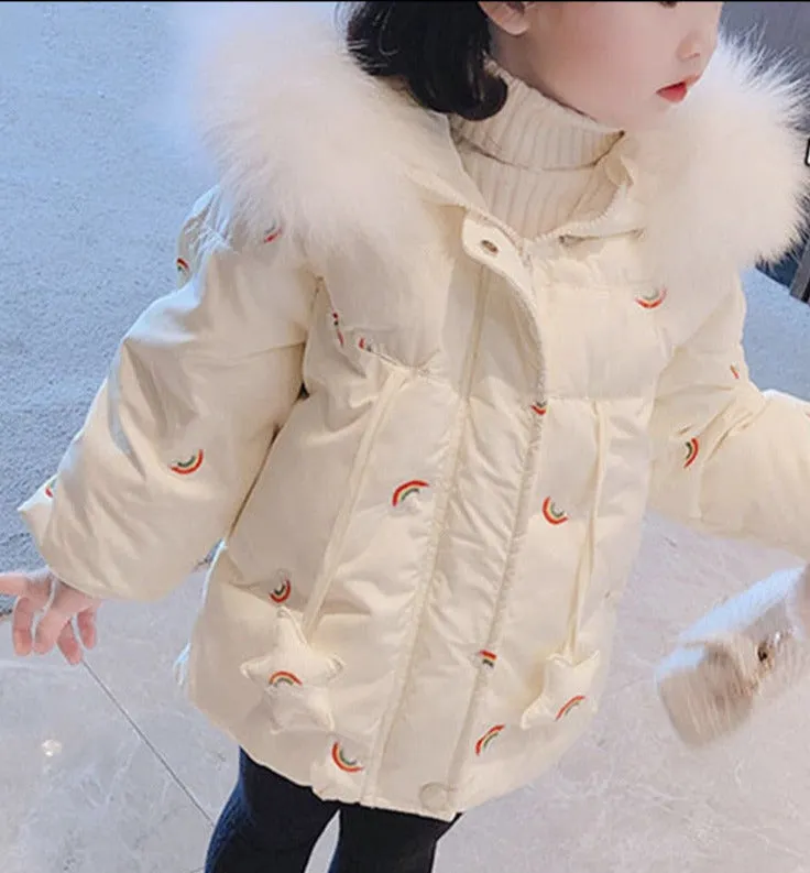Kids Girls Big Fur Warm Cotton Padded Coat/Jacket