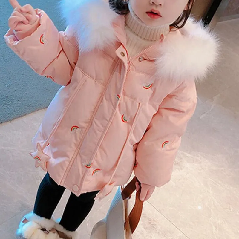Kids Girls Big Fur Warm Cotton Padded Coat/Jacket