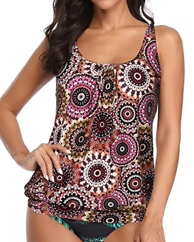 Loose Fit Tankini Swim Top For Women-Mandala