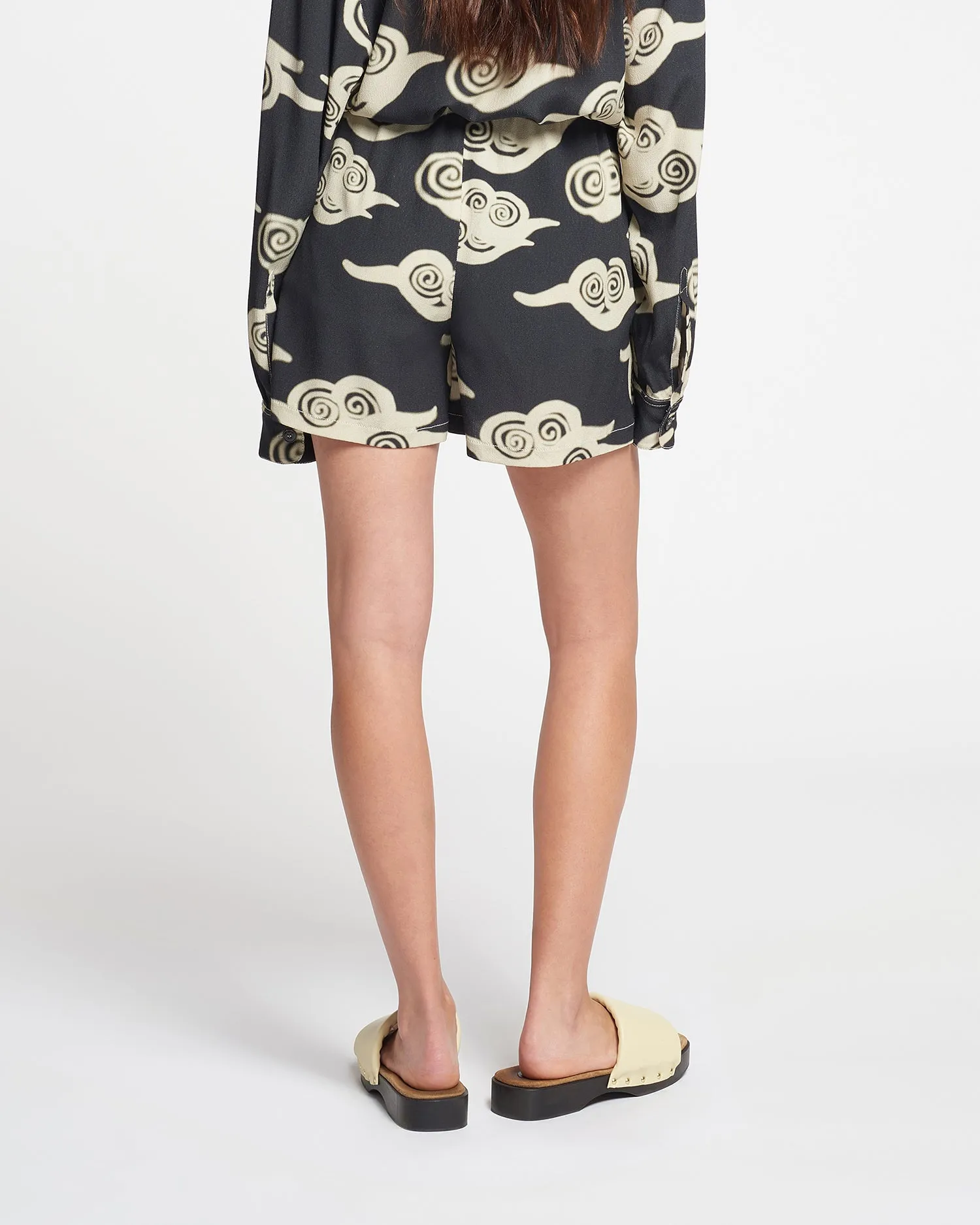 Masami - Printed Crepe Shorts - Cloud Black/Creme