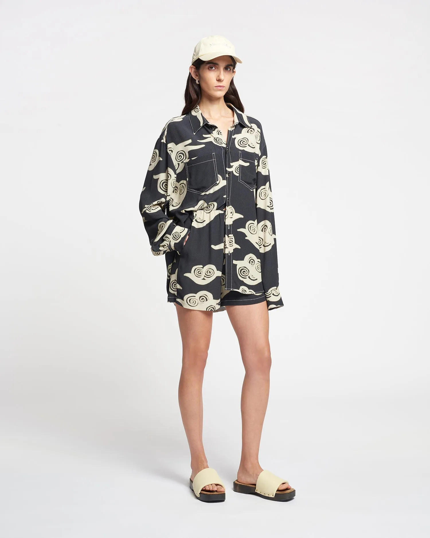 Masami - Printed Crepe Shorts - Cloud Black/Creme