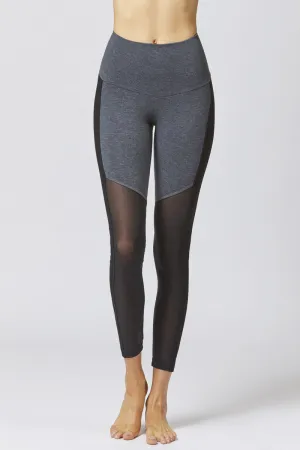 Medium Compression Waisted Leggings with Control Mesh Marl Grey